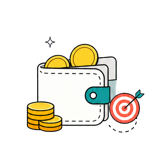 Raas wallet with coins and a savings target